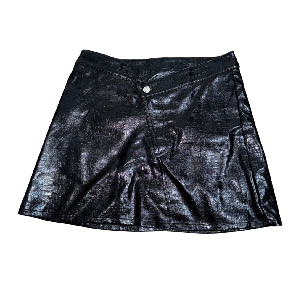 Torn by Ronny Kobo Skirt Womens S Black New Faux Leather Croc Embossed Mini Wrap